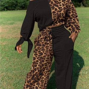 Back Long Sleeve Top Drawstring Wide Leg Pants